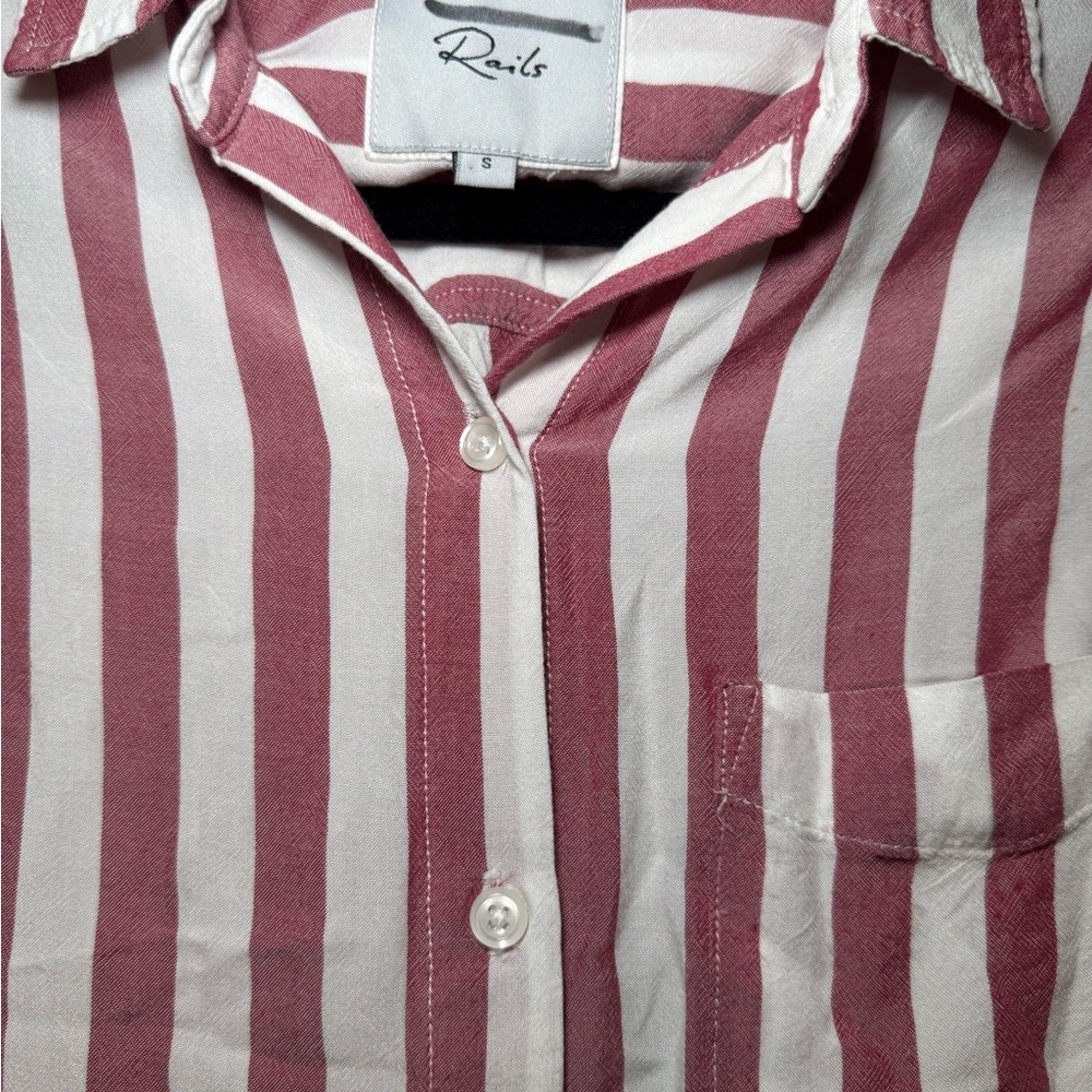 Rails Maroon White Striped Tie-Front Button Down Shirt Size S - Picture 6 of 6